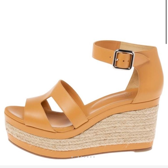 Hermés Light Orange Leather Ilana Espadrille Wedge Sandals sold - Picture 4 of 12